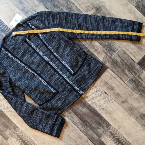 Vince Fringe-Trim Boucle Jacket Blazer Zip-Front Heathered Black - Picture 7 of 8